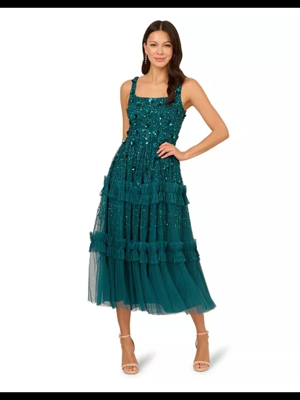 Beaded Sleeveless Ruffle Dreas
